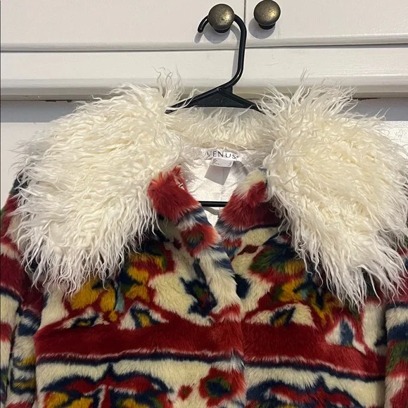 VENUS Multicolor Faux Fur Jacket with White Collar - Picture 2 of 5